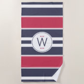 Preppy Red, White en Blue Stripe Beach handdoeken (Voorkant)