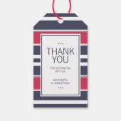 Preppy Red, White en Blue Stripe Dank je Label Cadeaulabel (Voorkant)