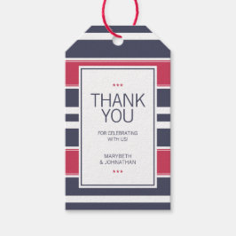 Preppy Red, White en Blue Stripe Dank je Label Cadeaulabel