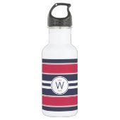 Preppy Red, White en Blue Stripe Water Flacon Waterfles (Voorkant)