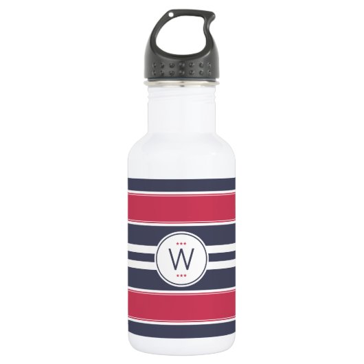 Preppy Red, White en Blue Stripe Water Flacon Waterfles (Voorkant)