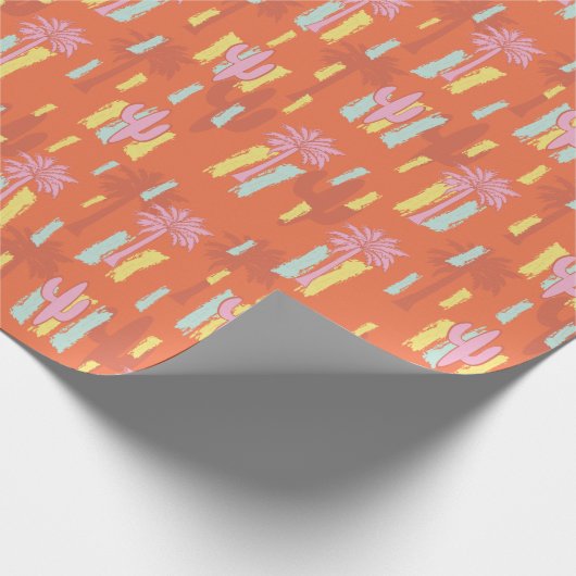 Preppy Retro Desert Road met palmbomen en cactus Cadeaupapier (Hoek)