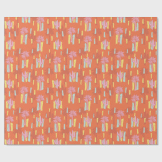 Preppy Retro Desert Road met palmbomen en cactus Cadeaupapier