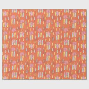Preppy Retro Desert Road met palmbomen en cactus Cadeaupapier
