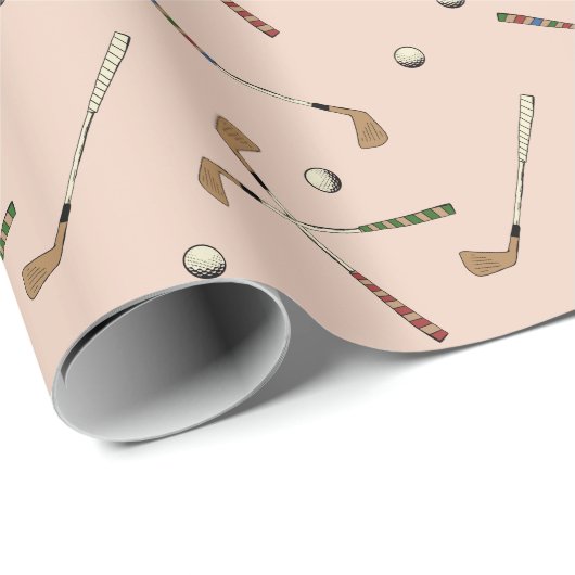 Preppy Retro Golf Golf Club Balls Patroon Beige Cadeaupapier (Rol Hoek)