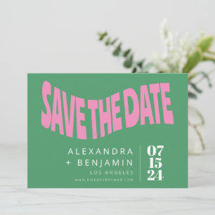 Preppy Retro Mod Unieke Foto Roze Groen Custom Save The Date