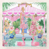 Preppy Retro Palm Beach Pool Party Glazen Onderzetter (Voorkant)