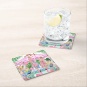 Preppy Retro Palm Beach Pool Party Kartonnen Onderzetters (Insitu)