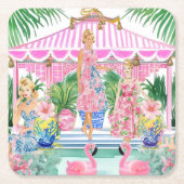 Preppy Retro Palm Beach Pool Party Kartonnen Onderzetters (Voorkant)