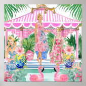 Preppy Retro Palm Beach Pool Party Poster (Voorkant)