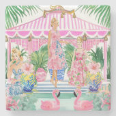 Preppy Retro Palm Beach Pool Party Stenen Onderzetter (Voorkant)