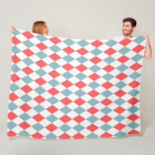 Preppy retro patroon Geometrisch blauw en rood wit Fleece Deken