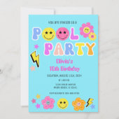 Preppy Retro Y2K Pool Party Gelukkig Gezicht Verja Kaart (Voorkant)