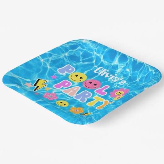Preppy Retro Y2K Pool Party Gelukkig Gezicht Verja Papieren Bordje (Gebogen)