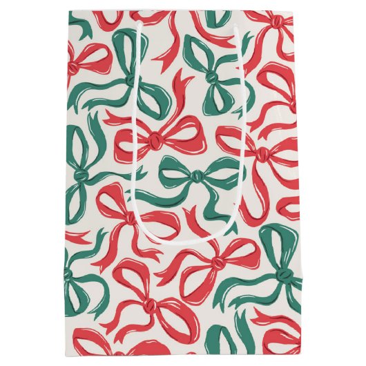 Preppy Ribbon Bows Kerst Rood Groen Medium Cadeauzakje (Achterkant)