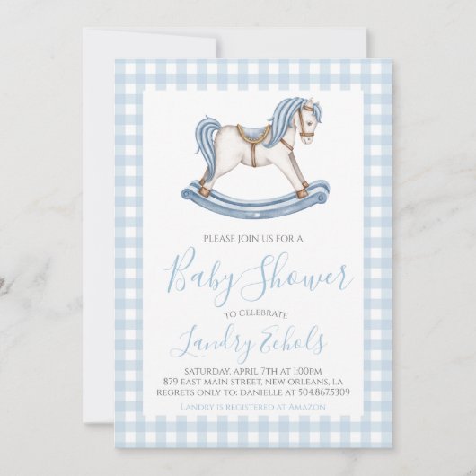 Preppy Rocking Horse Blue Boy Baby shower Kaart (Voorkant)