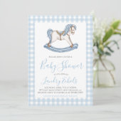 Preppy Rocking Horse Blue Boy Baby shower Kaart (Staand voorkant)