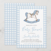 Preppy Rocking Horse Blue Boy Baby shower Kaart (Voorkant / Achterkant)