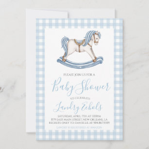 Preppy Rocking Horse Blue Boy Baby shower Kaart