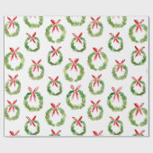 Preppy Rode Boog Kerstkrans Cadeaupapier (Vlak)