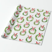 Preppy Rode Boog Kerstkrans Cadeaupapier (Uitgerold)