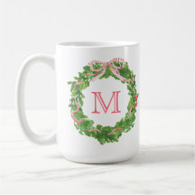 Preppy rode en groene kerstkrans met monogram