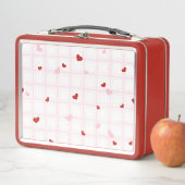 Preppy Rode Harten Roze Grid Esthetische Lunchbox (In situ)