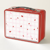 Preppy Rode Harten Roze Grid Esthetische Lunchbox (Achterkant)