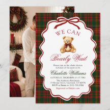 Preppy Rode Kerst Plaid Teddybeer Babyshower