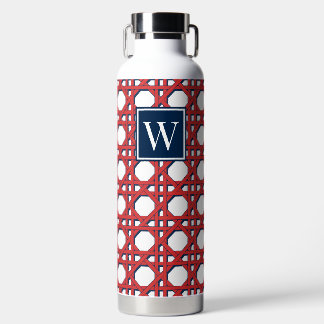 Preppy rode rieten lattice monogram waterfles