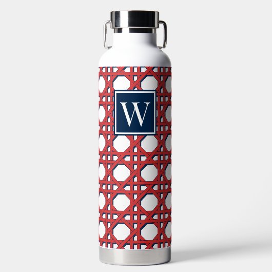 Preppy rode rieten lattice monogram waterfles (Voorkant)