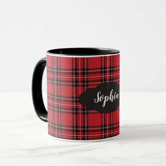 Preppy Rode Tartan Schotse Ruit Combinatie Mok (Voorkant links)