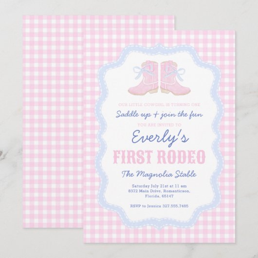 Preppy Rodeo Eerste Verjaardag Cowgirl Laarzen Kaart (Voorkant / Achterkant)