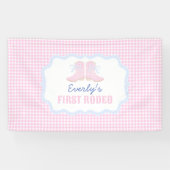 Preppy Rodeo Eerste Verjaardag Cowgirl Laarzen Spandoek (Horizontaal)