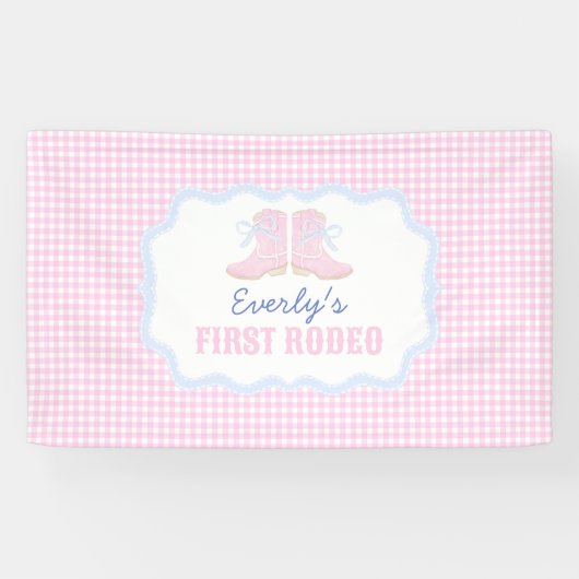 Preppy Rodeo Eerste Verjaardag Cowgirl Laarzen Spandoek (Horizontaal)