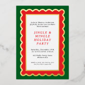 Preppy Rood en Groen Eenvoudige geschulpte Kerstmi Folie Uitnodiging (Voorkant)