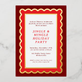 Preppy Rood en Wit Eenvoudige geschulpte Kerstmis Folie Uitnodiging (Voorkant)