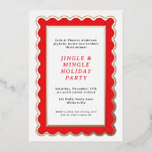 Preppy Rood en Wit Eenvoudige geschulpte Kerstmis Folie Uitnodiging (Voorkant)