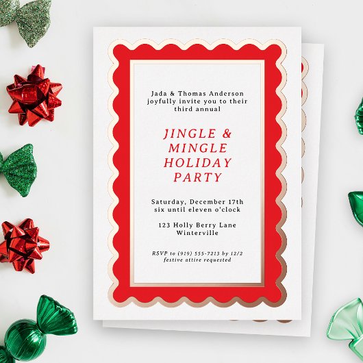 Preppy Rood en Wit Eenvoudige geschulpte Kerstmis Folie Uitnodiging