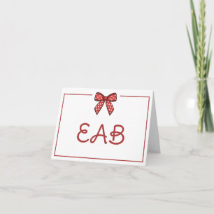 Preppy Rood en Wit Hart Lint Monogram Notitiekaartje