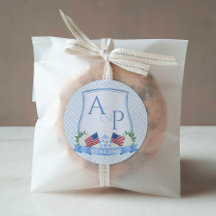 Preppy Rood Wit Blauw Vlag Bruiloft Crest Favor