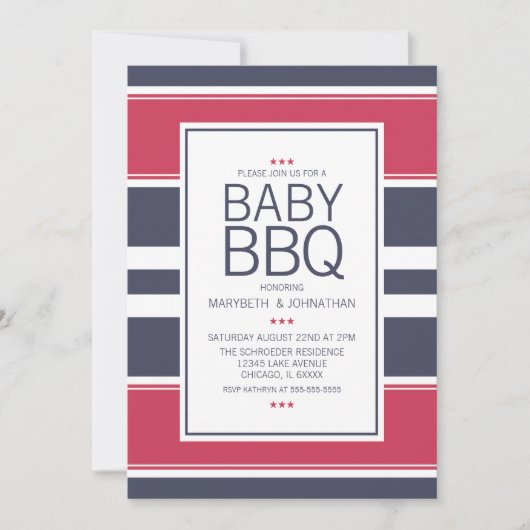 Preppy rood, wit en blauw BBQ baby shower uitnodig Kaart (Voorkant)