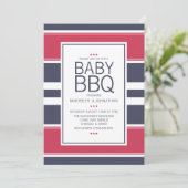 Preppy rood, wit en blauw BBQ baby shower uitnodig Kaart (Staand voorkant)