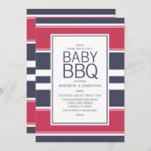 Preppy rood, wit en blauw BBQ baby shower uitnodig Kaart (Voorkant / Achterkant)