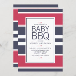 Preppy rood, wit en blauw BBQ baby shower uitnodig Kaart