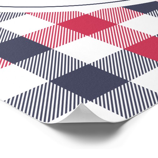 Preppy rood wit en blauw geruit huwelijksontvangst poster (Hoek)