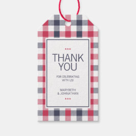 Preppy rood, wit en blauwe ruitjestaart Bedankt Cadeaulabel