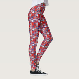 Preppy rood wit marineblauw Madras patchwork stijl Leggings