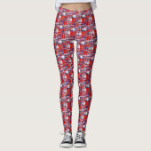 Preppy rood wit marineblauw Madras patchwork stijl Leggings (Voorkant)