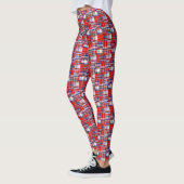 Preppy rood wit marineblauw Madras patchwork stijl Leggings (Links)